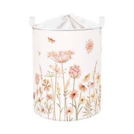 Clastyle 63L Large Boho Flower Plants Kid Laundry Hamper with Handle Girl Bedroom Bathroom Nursery Collapsible Clothes Toy Storage Basket with Lid