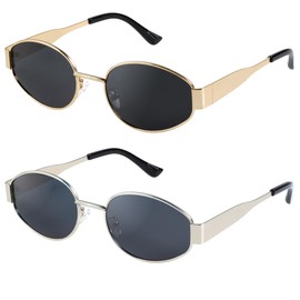 livho Retro Polarized Sunglasses - UV400 Protection, Oval Shape, Metal Frames - Matching Soft Case Inlcuded