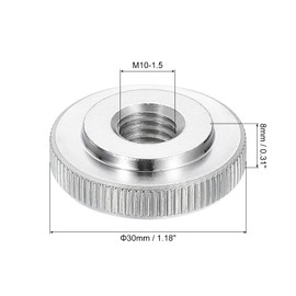 sourcing map 5Pcs M10 Knurled Thumb Nuts, 304 Stainless Steel Round Knurled Flat Head Through Hole Handle Nut, Lock Adjusting Nuts, Thin Type, Silver