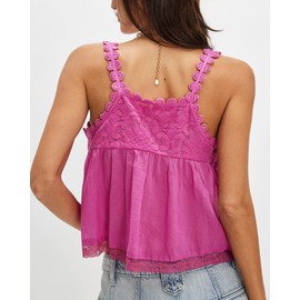 Gacaky Womens Summer Boho Lace Tank Top Casual Beach Vacation Y2k Tops Fashion Crop Tops Clothes 2025 Rose S