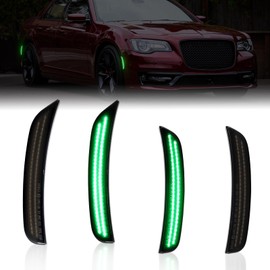 AreLokpri LED Side Marker Lights Kits for Chrysler 300 2015-2023, Front & Rear Smoked Lens, Side Bumper Marker Lights, Green Sidemarker Lamp Accessories 4-Pack