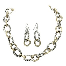 Gypsy Jewels Simple Chunky Rope Twist Chain Statement Boutique Necklace & Earrings Set (Silver Tone & Gold Tone)