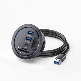 chenyang USB 3.0 Flush-Mounted Desktop Hub, 2 USB 3.0 Port/1 USB C Port Hub Grommet Hole 2.36 Inch (60 mm) with SD/TF Card Reader Connection