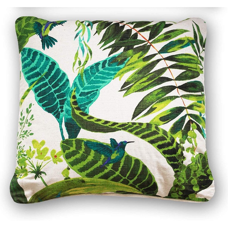 restmor Tropical Leaf Cushion Covers in Green and Blue Floral