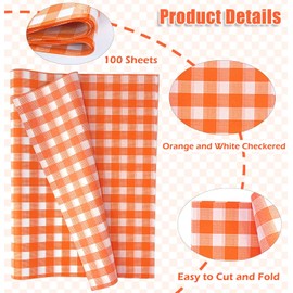 MUNILAIL 100 Sheets Gingham Tissue Paper 14 x 20 Inches Orange and White Checkered Tissue Paper for Gift Bags Bulk Wrapping Paper Gift Paper Tissue for Birthday Gift Packing Crafts