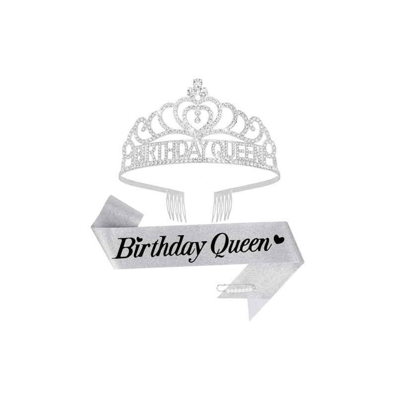 Amariver silver birthday queen sash and crown