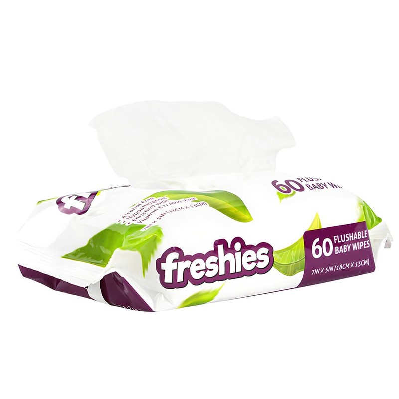 Freshies Flushable Baby Wipes - 7" x 5" (Pack of