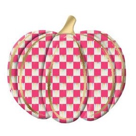 Craig Bachman Metal Pumpkin Wall Decor, 12x11 Inches, Hot Pink and White Checkered Pattern with Gold Accents, Fall Decoration
