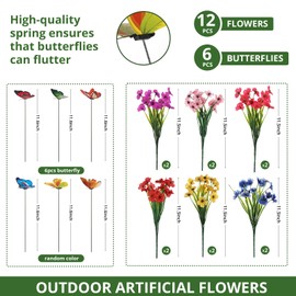 Luckinds Multicolor Daisy12 Bundles Outdoor Artificial Flowers with 6pcs Buttefly UV Resistant Artificial Flowers for Garden, Planters, and Outdoor Décor No Fade Fake Flowers
