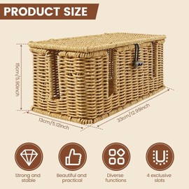 Handmade Rattan Cable Management Box,3 Open Slots Cords Hider Boxs, Safe Practical Cords Holder Functional Cable Organizer, Decorative Cord Hider with Lid, Large Cable Organizer for Desk