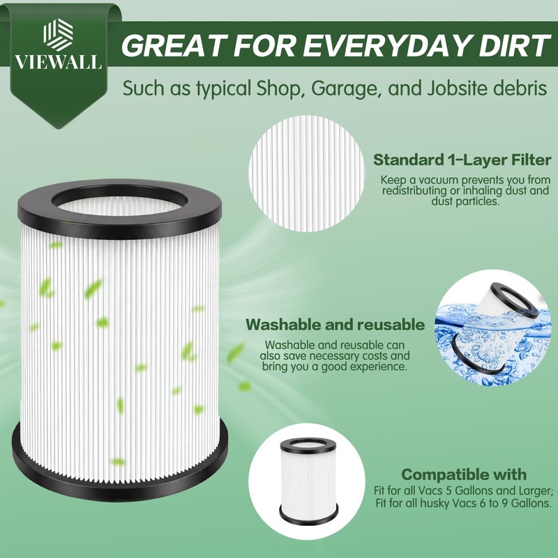 2 Pack VF4000 Replacement Filter, Standard Wet/Dry Vac Filter Vf4000