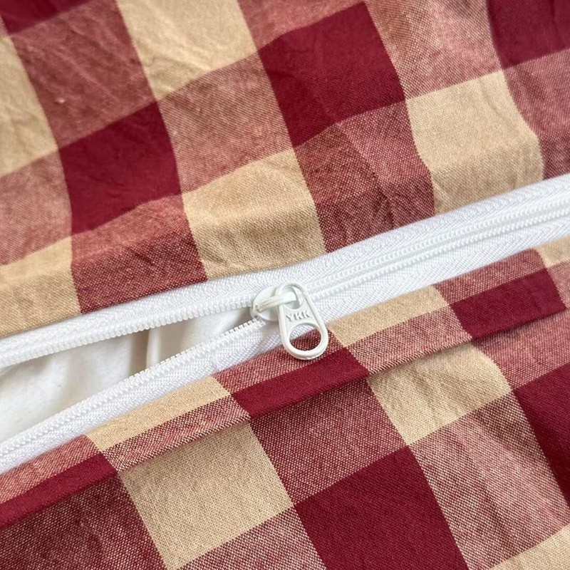 PinkMemory Red Gingham Duvet Cover Set Queen 100% Washed Cotton