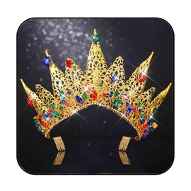 Yean Gold Baroque Crown Crystal Tiaras and Crown God Headpiece Greek Leaf Headwear for Women