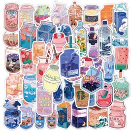 Cartoon Drinks Stickers,50 PCS Aesthetic,Trendy Kawaii Beverage Graffiti Fashionable Cartoon Beverage Stickers VSCO Ins Drink Cartoon Stickers Vinyl Waterproof Decals for Water Bottles Computer Bicycle Skateboard Luggage Phone Pad Laptop Kids Teens Stick