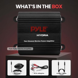 Pyle 2-Channel Marine Amplifier Receiver - Waterproof and Weatherproof Audio Subwoofer for Boat Stereo Speaker & Other Watercraft - 400 Watt Power, Wired RCA, AUX and MP3 Audio Input Cable PLMRMP1B