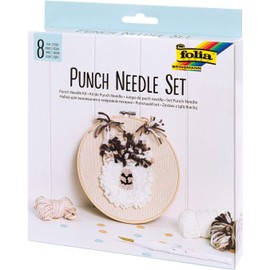 folia 23411 Punch Needle Set with Fluffy Alpaca Motif, 8-Piece Complete Set with Embroidery Hoop, Monk Fabric, Punch Needle, Threading Aid and Wool