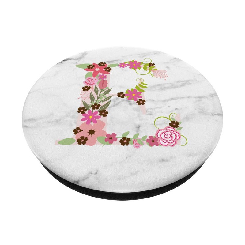 WHITE MARBLE PHONE GRIP PINK LETTER E INITIAL - E