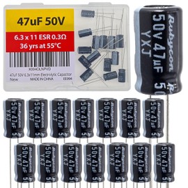 47uF 50V 6.3x11mm Rubycon Electrolytic Capacitor Low ESR 0.3Ω Long Life 36yrs at 55 Degree C mfd mircofarad Micro Farad Radial Lead Aluminum Capacitors (Pack of 15)