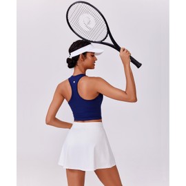 PINSPARK Womens Tennis Skirts Side Slit Athletic Golf Skirt with Shorts Pockets Lightweight Soft Skorts Skirts for Running Pickleball White Large
