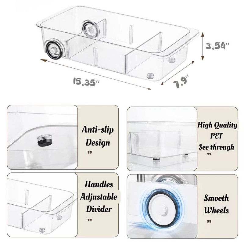 Attelite RollOut Refrigerator Drawer Organizer and Storage Clear Design with