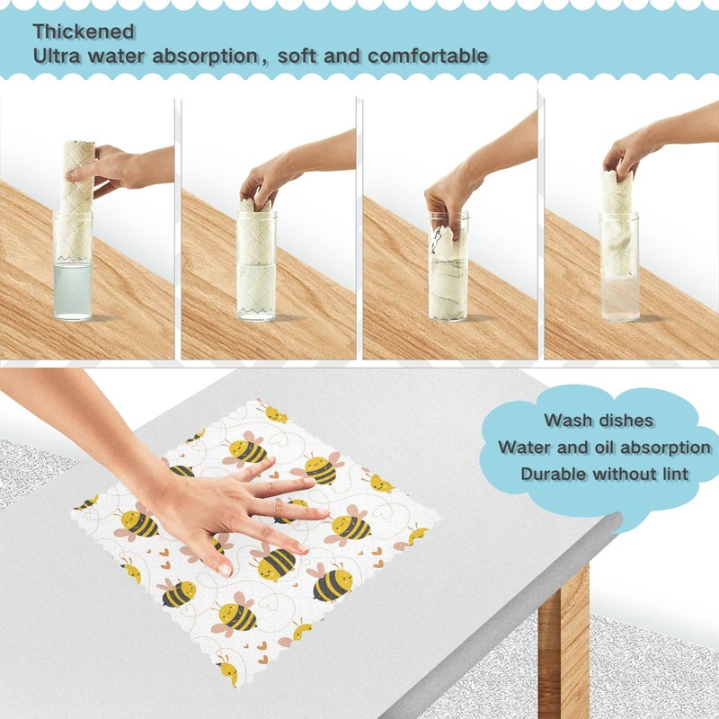 Mnsruu Lovely Little Bee 6 Pack Dish Towels, Kitchen Cloth