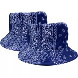 Style BUCKET HAT CAP BLUE PAISLEY WHITE PRINT SUMMER STYLE REVERSIBLE FOLDABLE UNISEX