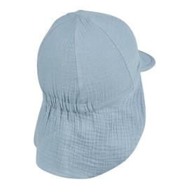 Sterntaler Peaked Cap Neck Muslin - Unisex Hat Made of Cotton Muslin (Organic) - UV Protection 50+ Sun Hat with Neck Protection - Baby and Children's Summer Headpiece - Grey Blue, Size 47