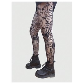 SHENHE Women's Gothic Spiderweb Tights Sexy Hollow Out High Waist Fishnet Tights Stockings Black One-Size