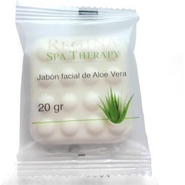 Jabón Facial de ALOE VERA 20 gr. / Limpieza y masaje relajante/Hidrata y suaviza la piel. Caja con 50 unidades con empaque “flow pack”. Amenidades Hoteleras.