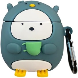 Funda protectora de silicona flexible a prueba de golpes con mosquetón, diseño de pingüino lindo suave antiarañazos, funda protectora para AirPods Pro