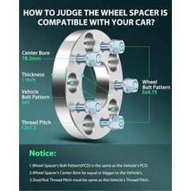 SCITOO 4Pcs 5x5 to 5x4.75 Wheel Adapters 1 inch Thread Pitch 12x1.5 Hub Bore 78.3mm 5 Lug Wheel Spacers Fit for Roadmaster Impala Caprice Pacifica Town & Country Journey Grand Caravan