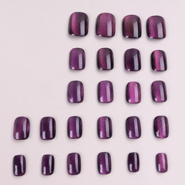 Purple Cat Eye Press on Nails Short Square Fake Nails Gradient False Nails with Designs Glitter Shiny Glossy Glue on Nails Full Cover Acrylic Stick on Nails for Women Girls Mancure 24Pcs