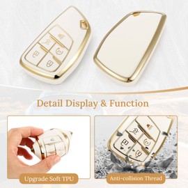 Coverforkey for Buick Key Fob Cover with Upgraded Anti loss Durable Metal Keychain, Fashionable Soft Case for Envision Avenir Denali Sierra Tahoe Yukon Silverado 1500HD (Gold, B1)