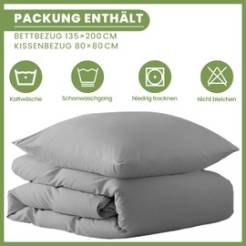 Julido Bedding Luxury Microfibre Bed Linen 135 x 200 cm - Zip - Includes 1 Pillowcase 80 x 80 cm - Soft, Breathable & Value (Silver Grey)