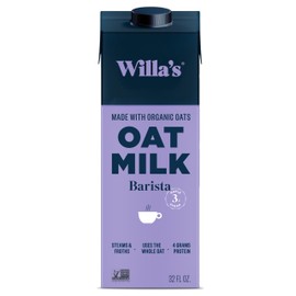 Willa's Organic Barista Oat Milk - Barista Blend Unsweetened Oatmilk and Creamer, Non-GMO, Shelf Stable, Low Sugar, Non-Dairy Milk, Made from Whole Grain Oats, For Foams and Froth, 32oz, Pack of 1