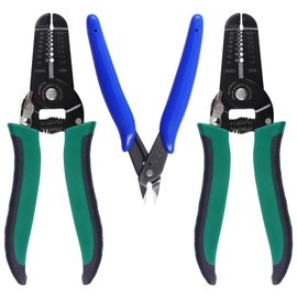 Glarks 3Pcs Wire Stripping Tool and Wire Flush Cutter Set, Professional 10-22AWG Wire Stripper Cutting Pliers Stainless Steel Side Cutter, Multi-Function Hand Tool for Electronics
