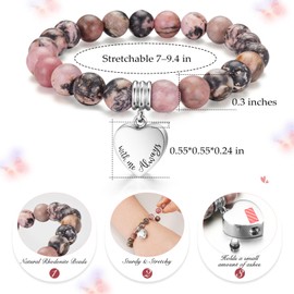 abooxiu Cremation Jewelry Urn Bracelet for Ashes Memorial Heart Ashes Keepsake Cremation Ash Bracelets Urn Jewelry for Ashes of Loved Ones for Women - With Me Always - Rhodonite Beads