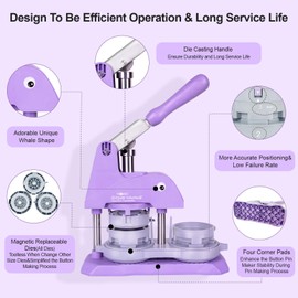 Button Maker Machine Multiple Sizes, 1+1.25+2.25 inch Installation-Free Pin Maker Machine, Ideal Pin Press Machine for Kids DIY, 300 Sets 25+32+58mm Button Making Supplies&Circle Cutter(Purple)