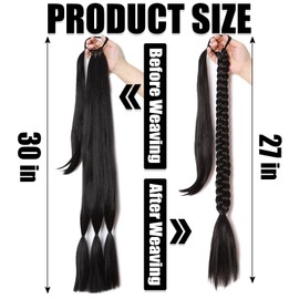 Braided Ponytail Hair Extensions 34Inch Long Braided Ponytail Extension with Hair Tie Straight Wrap Around Hair Extensions Ponytail Natural Soft Synthetic Hairpieces for Women Daily Wear (Black)