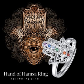 Chakra Rings for Women Sterling Silver Adjustable Ring Healing Jewelry Chakra Gifts for Mom Daughter Yoga Lovers, Sterling Silver