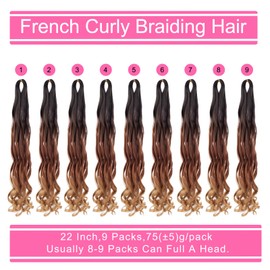 Leeven 9 Packs French Curl Braiding Hair 75g/Pack 22 Inch Pre Stretched Bouncy Braiding Hair Loose Wavy Crochet Braids Hair French Curls Synthetic Hair Extensions(22Inch/9packs/1B3027#)