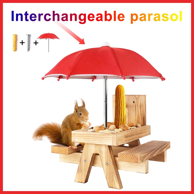 Squirrel Picnic Table Feeder Replacement Mini Umbrella for Outside (Bright-Red)