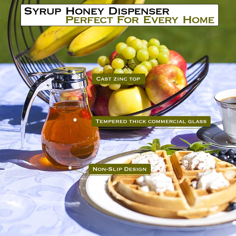 EHOMEA2Z Commercial-Grade Tempered Glass Honey Dispenser, 14 Ounce Honey Jar
