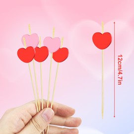 200 Pieces Valentine Heart Toothpicks Cocktail Picks Assorted Handmade Red Pink Heart Fruits Bamboo Toothpicks for Valentine Party Drink Fruit Dessert Food Appetizers Decoration