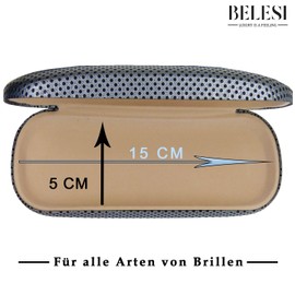 BELESI Glasses Case Hard Case with XL Glasses Cleaning Cloth – Glasses Case for Men and Women – Hard Case – Glasses Case + Microfibre Cloth, silver