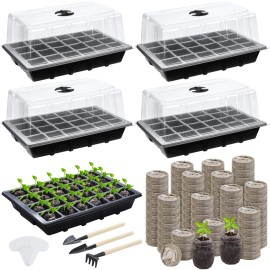Hahood 4 Sets Seed Starter Tray Kit Germination Starter Tray with Humidity Dome and ...