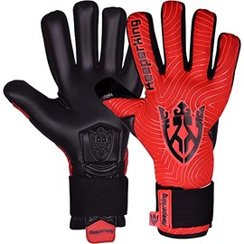 Keeperking Goalkeeper Gloves for Adults, Juniors, Men's, Unisex Football Gloves, Inner Seam, Professional Grip, 4 mm, Firm Fit, 7, Red, Black, Negative Cut