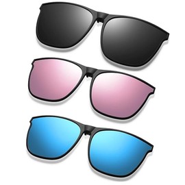 TownTop Pack of 3 Clip-On Sunglasses, UV400, Polarised, Anti-Glare, Perfect for Outdoor, Clip-On Sunglasses for Glasses Wearers, Versatile and Stylish, multicoloured