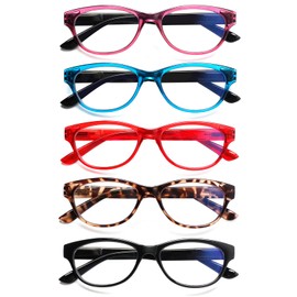 SIGVAN Ladies Cat Eye Reading Glasses 5 Pairs Blue Light Blocking Spring Hinge Fashion Pattern Print Readers for Women (colorful 2, 3.50)