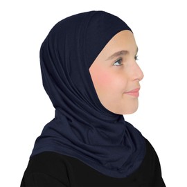 Big Girls Cotton Amira Hijab 2 piece for Muslim Kids Ages 6 & up easy Ready to Wear (Navy Blue)